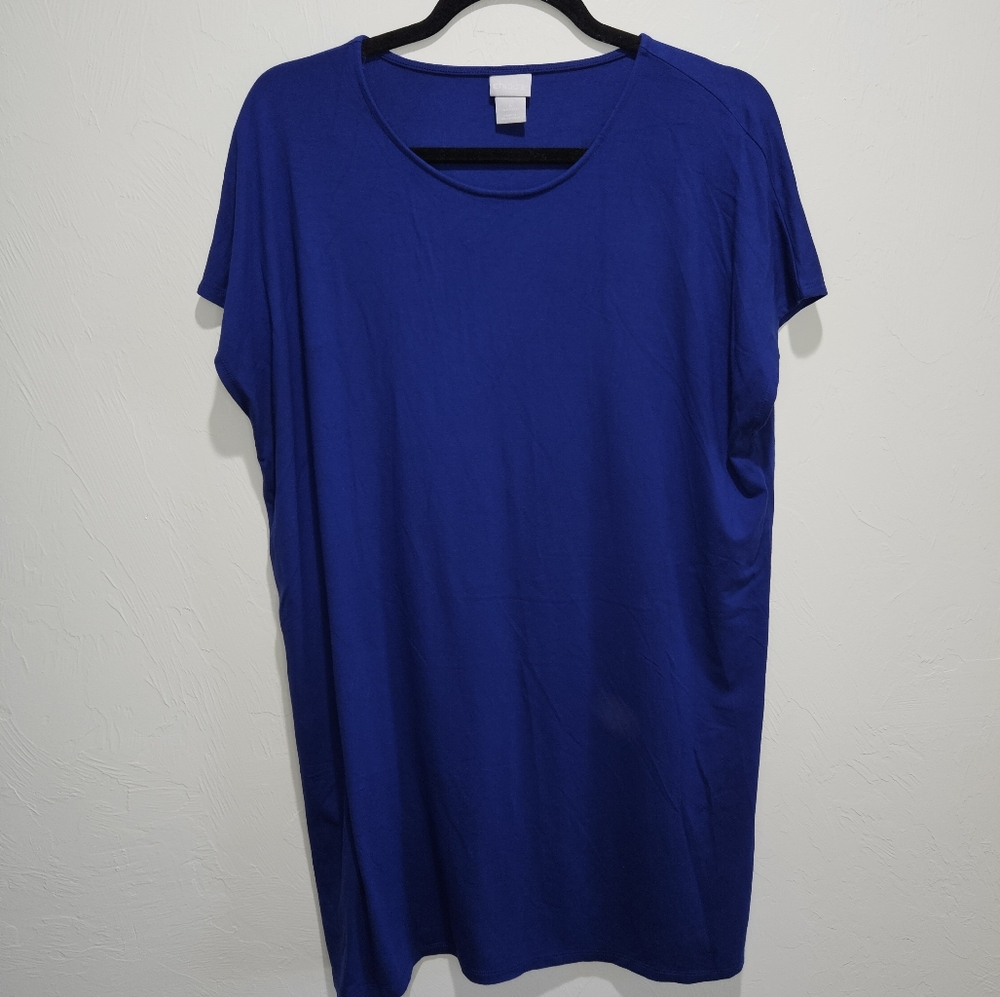 Chico's Tunic Top Classic Women's Size 2 / Large Royal Blue Shirt Tee Rayon - Picture 2 of 15